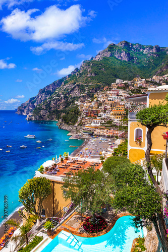 Wonderful Amalfi coast - beautiful Positano - popular for summer holidays. Travel and landmarks of Italy