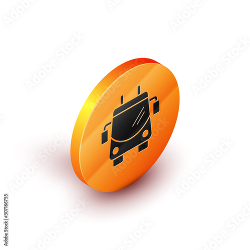 Isometric Trolleybus icon isolated on white background. Public transportation symbol. Orange circle button. Vector Illustration