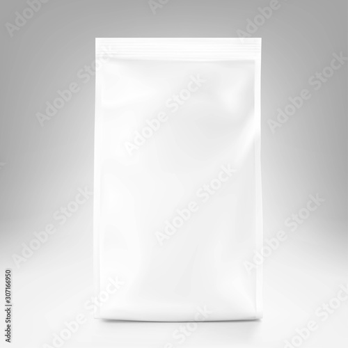 Bag mockup. Vector illustration isolated on white background. High realistic detail. Ready for your design. Suite for the presentation of coffee, food, for pets, household, etc.	