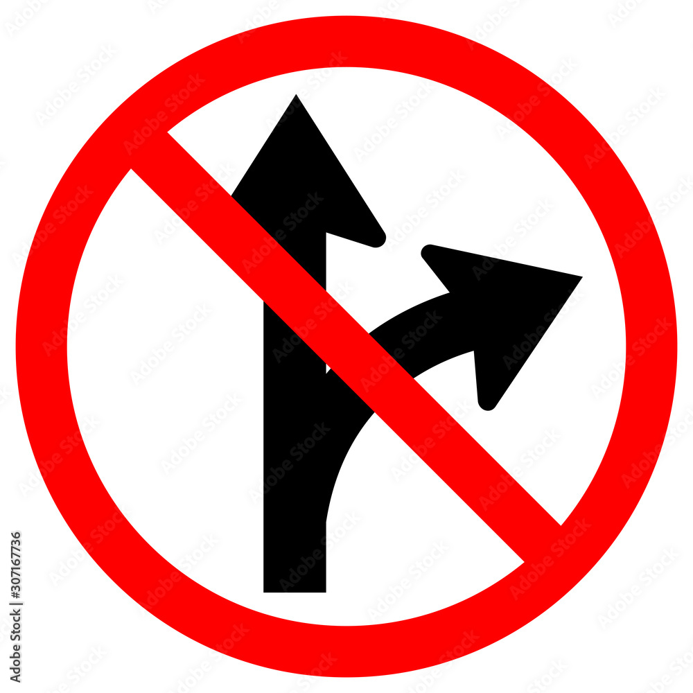 Prohibit Proceed Straight or Turn Right Road Sign, Vector Illustration, Isolate White Background Label. EPS10 Prohibit Proceed Straight or Turn Right Road Sign, Vector Illustration, Isolate White Background Label. EPS10