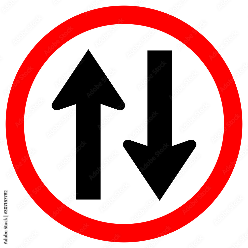 Two Way Traffic Road Sign, Vector Illustration, Isolate On White Background Label. EPS10 Two Way Traffic Road Sign, Vector Illustration, Isolate On White Background Label. EPS10