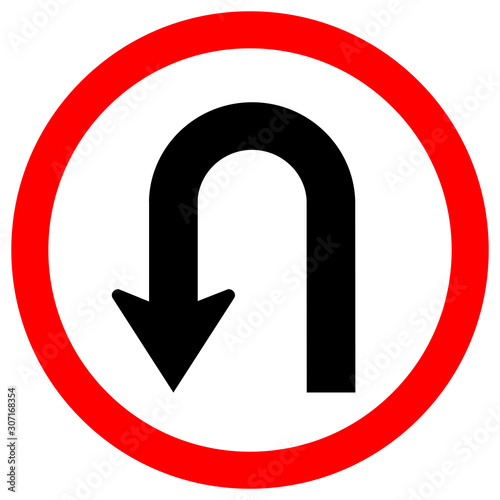 U-Turn Left Traffic Road Sign, Vector Illustration, Isolate On White Background Label .EPS10 photo