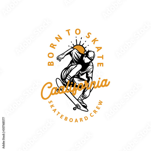 born to skate, skateboard crew t shirt design illustration vintage retro
