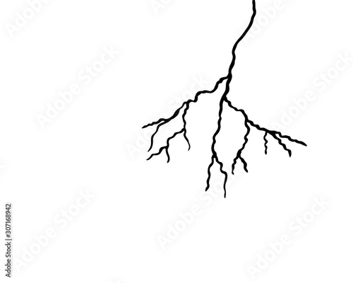 Simple black line art of a lightning strike, vector illustration 
