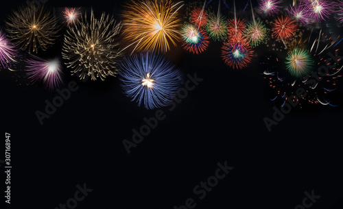 Beautiful colorful fireworks on black backgrounds