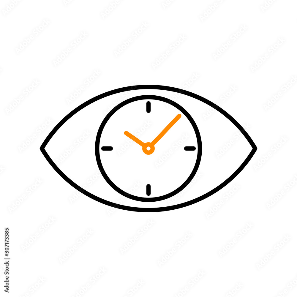 Eye clock icon. Outline thin line flat illustration. Isolated on white background. Eye clock icon. Outline thin line flat illustration. Isolated on white background.