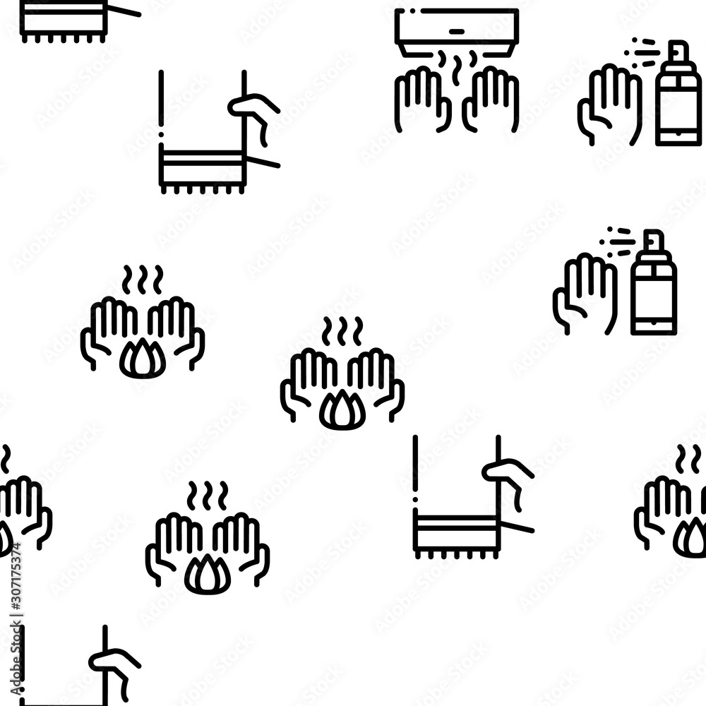 Hand Healthy Hygiene Seamless Pattern Vector Thin Line. Illustrations