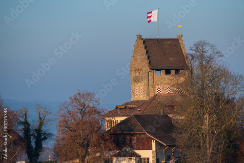 Uster castle and flag. Switzerland photo