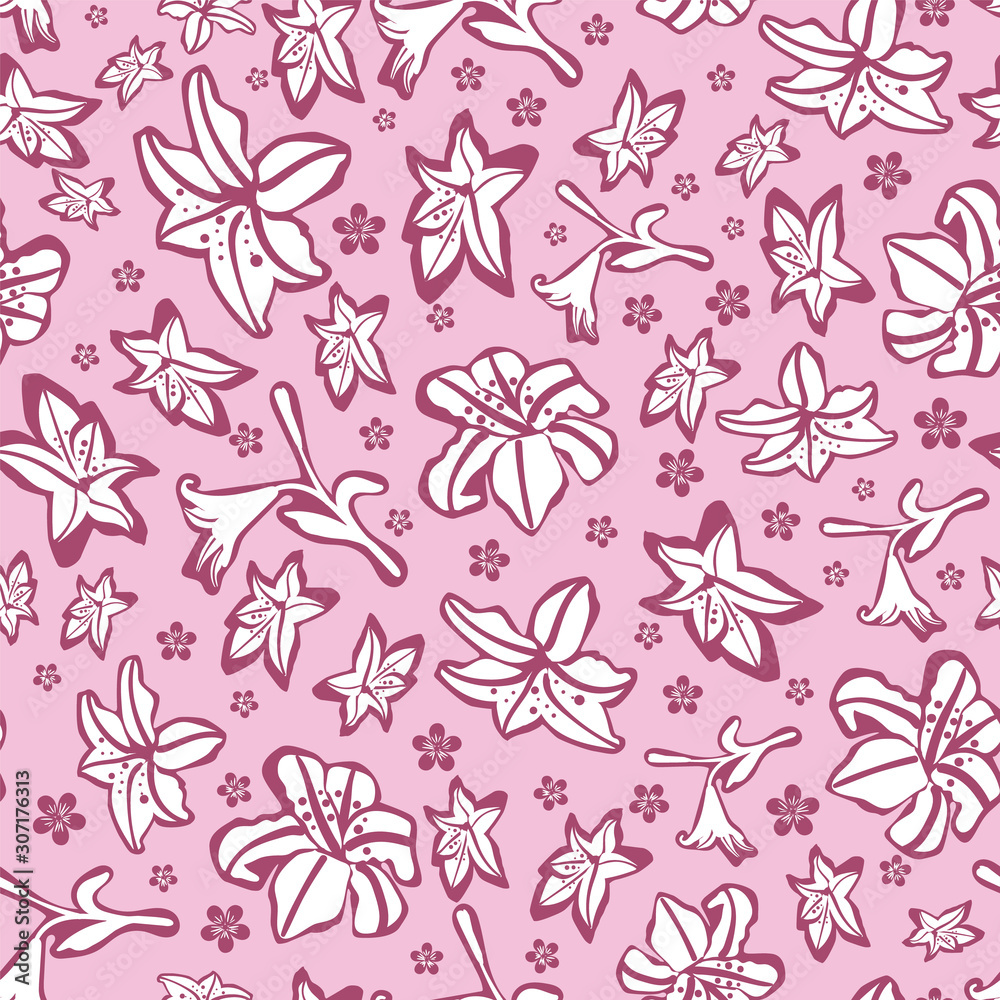 Pink monochrome amaryllis floral pattern seamless vector background texture print