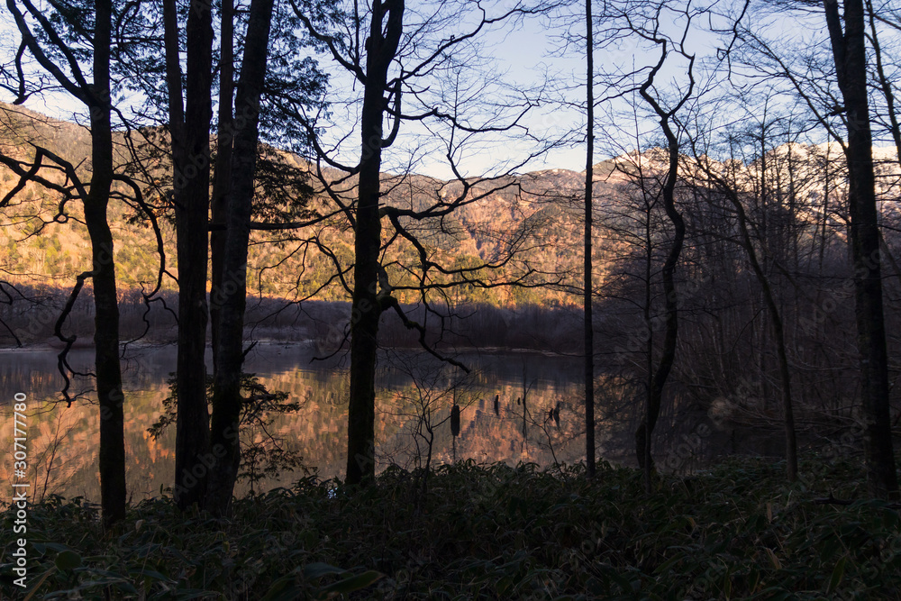Beautiful autumn season of Kamikōchi is located in the Hida Mountains,the Northern Alps of the Japan Alps. The Azusa River flows the length of the valley, filling Lake Taishō at the base of Mt. Yake. 