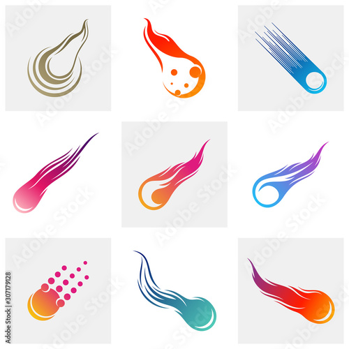 Set of Comet Logo Vector, Comet Logo Design Template, Icon Symbol, Illustration