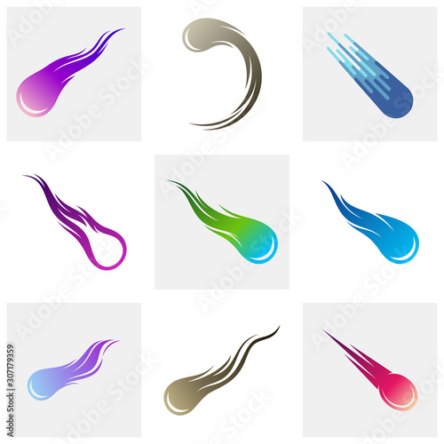 Set of Comet Logo Vector, Comet Logo Design Template, Icon Symbol, Illustration