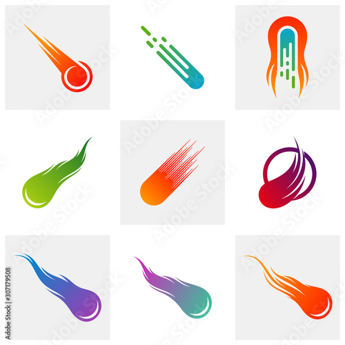 Set of Comet Logo Vector, Comet Logo Design Template, Icon Symbol, Illustration