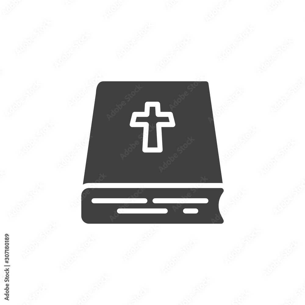 Fototapeta premium Bible book with holy cross vector icon. filled flat sign for mobile concept and web design. Holy bible glyph icon. Symbol, logo illustration. Vector graphics