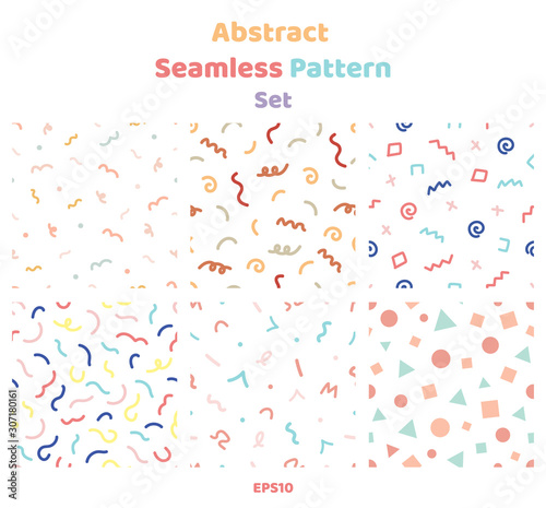 Abstract seamless pattern set. Memphis seamless pattern set. Set of seamless pattern background. Vector illustration. 