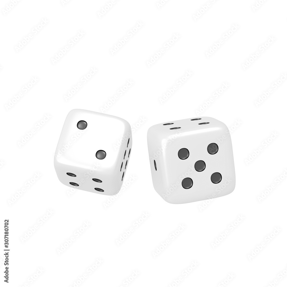white dice & black dot in different positions isolated on white background with clipping path. Hobbies, professional occupations.Collection different realistic dice casino gambling, 3d illustration white dice & black dot in different positions isolated on white background with clipping path. Hobbies, professional occupations.Collection different realistic dice casino gambling, 3d illustration