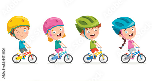 Happy Little Children Riding Bicycle