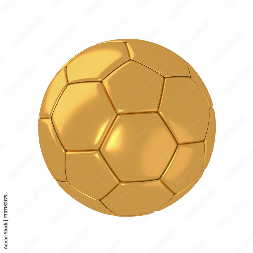 Gold leather soccer ball with classic design isolated center on white background with clipping path. highly detailed resolution for creative concept & spot,website,banner, promote, product 3d render