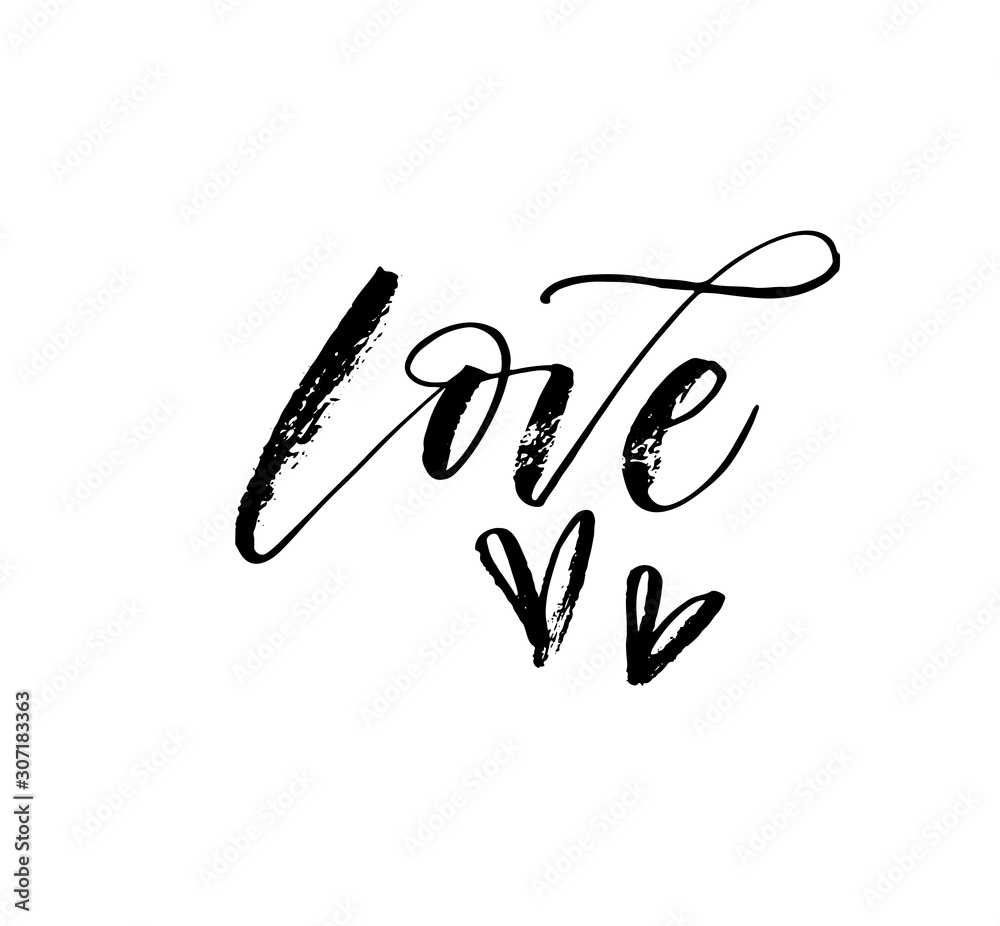Love phrase with hearts. Hand drawn brush style modern calligraphy. Vector illustration of handwritten lettering. 