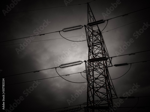 Photo Electricity pylon isolated on Black.