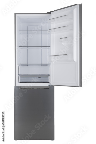 Refrigerator Isolated on White Background. Modern Kitchen and Domestic Major Appliances