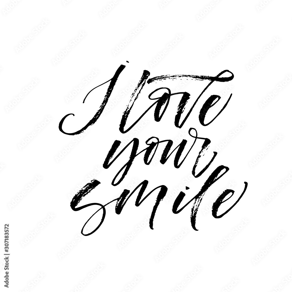 I love your smile postcard. Hand drawn brush style modern calligraphy. Vector illustration of handwritten lettering. I love your smile postcard. Hand drawn brush style modern calligraphy. Vector illustration of handwritten lettering.