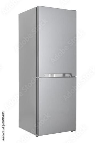 Refrigerator Isolated on White Background. Modern Kitchen and Domestic Major Appliances