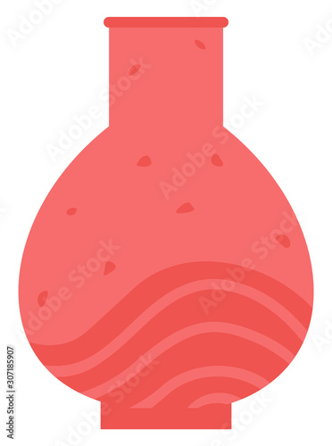 Striped vase isolated on white. Crockery decorative jar with waves ornament, color pot in flat style design, ceramic flowerpot. Handmade items from clay. Vase for flowers. Vector illustration