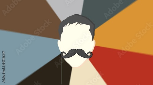 creating a hipster image.a man with a mustache, beard, glasses.everyone gathers in turn.there is a moving background.animated video
