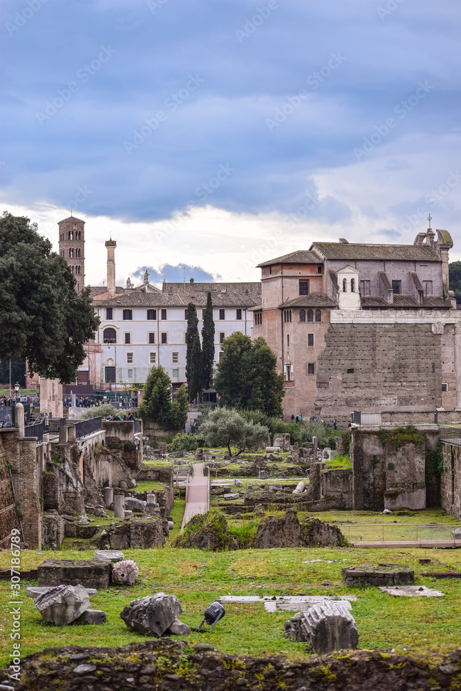Ruins of roman forum in Rome Italy