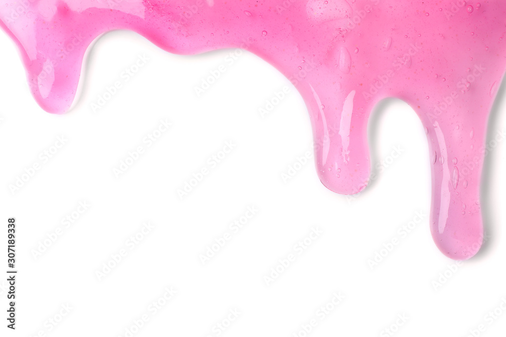 Flowing pink slime on white background. Antistress toy Flowing pink slime on white background. Antistress toy