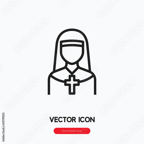 nun icon vector. Linear style sign for mobile concept and web design. nun symbol illustration. Pixel vector graphics - Vector.	