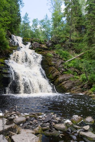 The highest waterfall in Karelia - waterfall  white bridges  