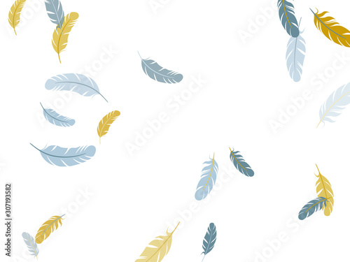Fluffy twirled feathers on white design.