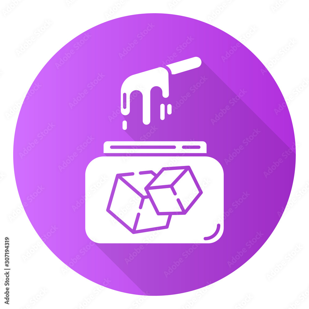 Sugar waxing purple flat design long shadow glyph icon. Natural wax in jar with spatula. Hair removal equipment. Tools for depilation. Beauty treatment cosmetics. Vector silhouette illustration Sugar waxing purple flat design long shadow glyph icon. Natural wax in jar with spatula. Hair removal equipment. Tools for depilation. Beauty treatment cosmetics. Vector silhouette illustration