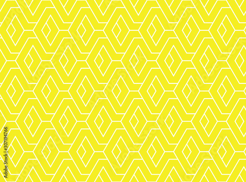 The geometric pattern with lines. Seamless vector background. White and yellow texture. Graphic modern pattern. Simple lattice graphic design