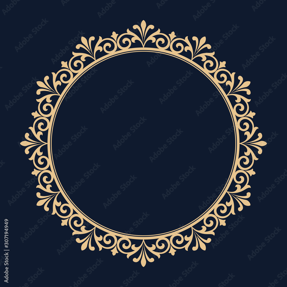 Decorative frame Elegant vector element for design in Eastern style, place for text. Floral golden border. Lace illustration for invitations and greeting cards.