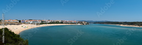 Panoramic view of the village of Vila Nova de Mil Fontes with the beach and the Mira River mouth in Alentejo, Portugal