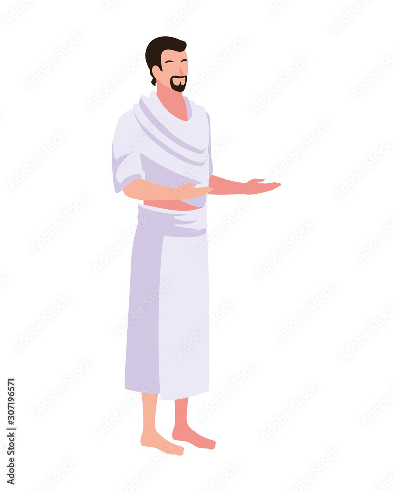 man pilgrim hajj standing on white background man pilgrim hajj standing on white background