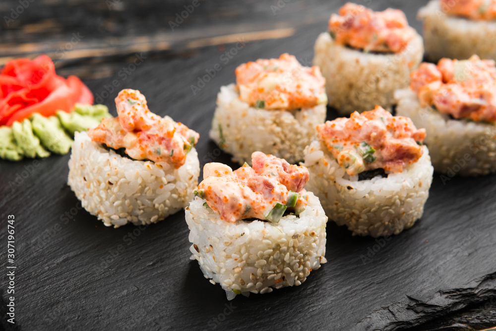 Delicious rolls with fish and cheese Delicious rolls with fish and cheese