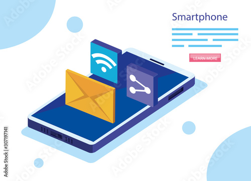 Smartphone design, Digital technology communication social media internet and web theme Vector illustration