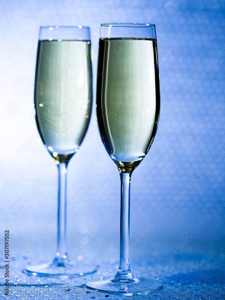 Drink. Two glasses white wine, light background Drink. Two glasses white wine, light background