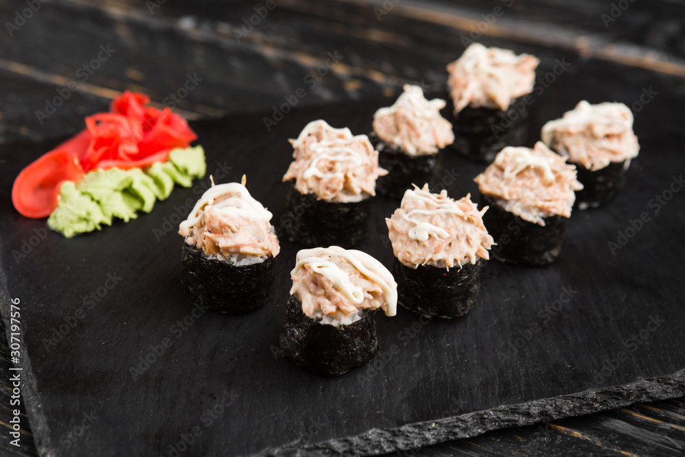 Delicious rolls with fish and cheese Delicious rolls with fish and cheese