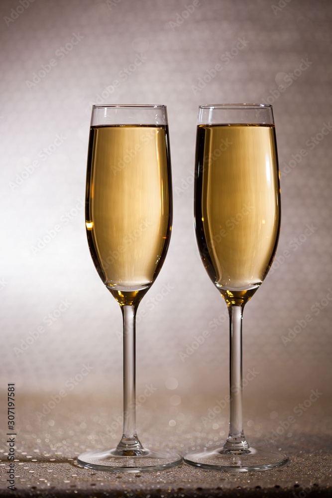 Drink. Two glasses white wine, light background Drink. Two glasses white wine, light background