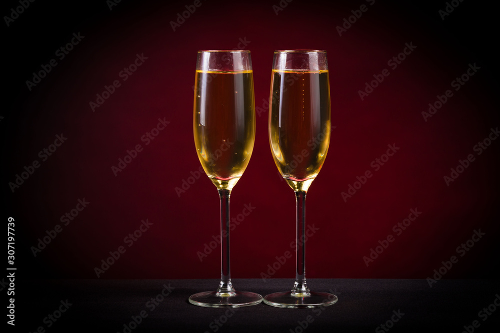 Drink. Two glasses white wine, dark background Drink. Two glasses white wine, dark background