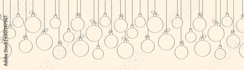 Seamless border made of linear Christmas ball toys.