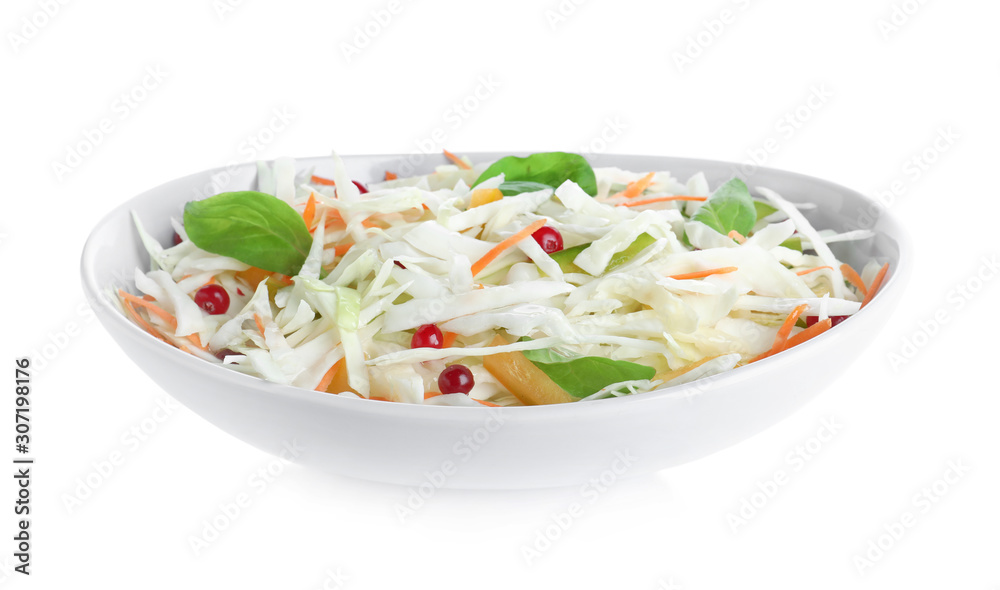 Fresh cabbage salad in bowl isolated on white Fresh cabbage salad in bowl isolated on white