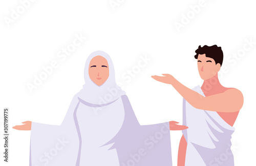 couple of people pilgrims hajj on white background