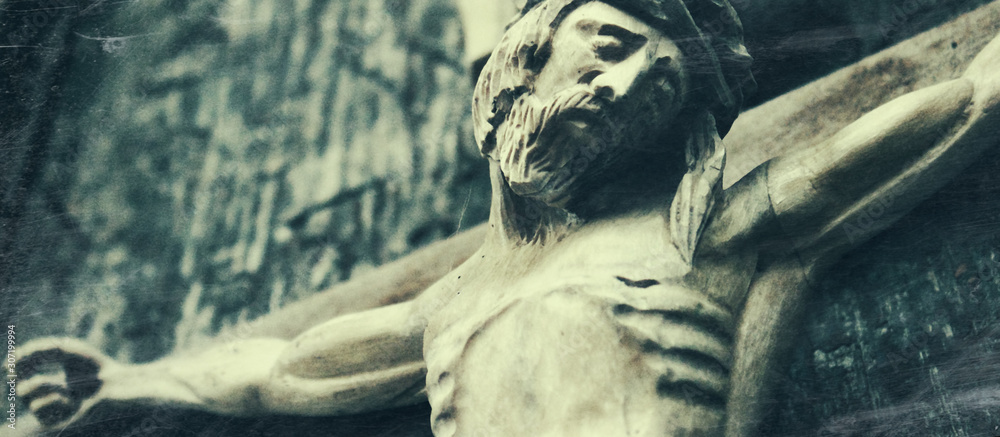 Jesus Christ (an ancient wooden sculpture) (details) Stock Photo