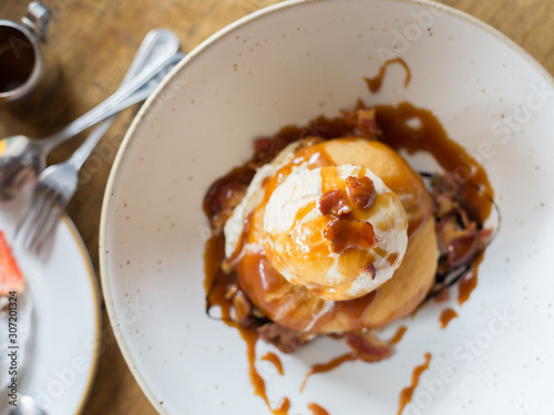 Donut Topped with Bacon and Ice Cream